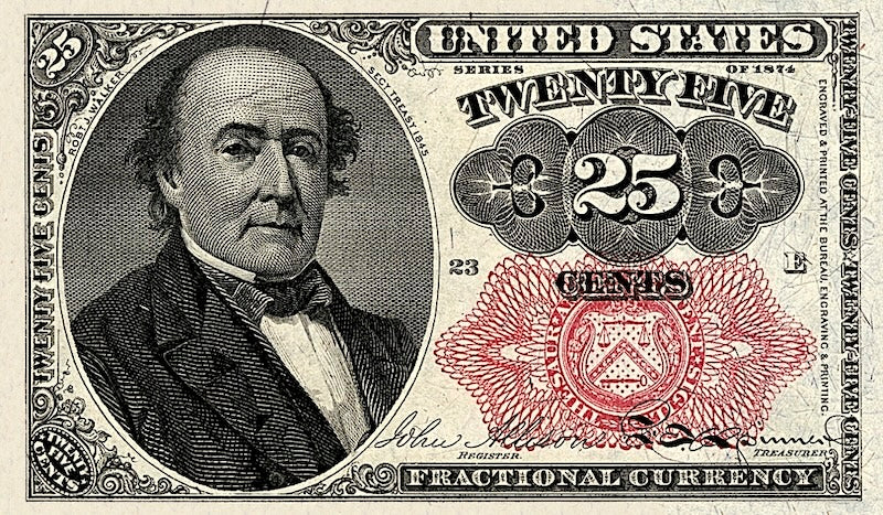 United States Fractional Currency Fifth Issue banknote, 25 Cents, 1874 (Fifth Issue), Pick P-123, UNC