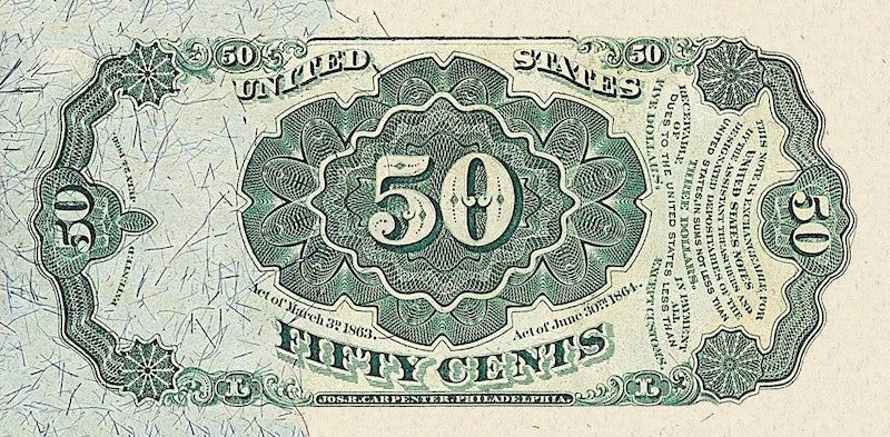 United States Fractional Currency Fifth Issue banknote, 50 Cents, 1874 (Fifth Issue), Pick P-124, UNC