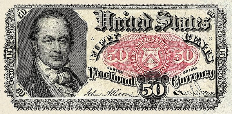 United States Fractional Currency Fifth Issue banknote, 50 Cents, 1874 (Fifth Issue), Pick P-124, UNC