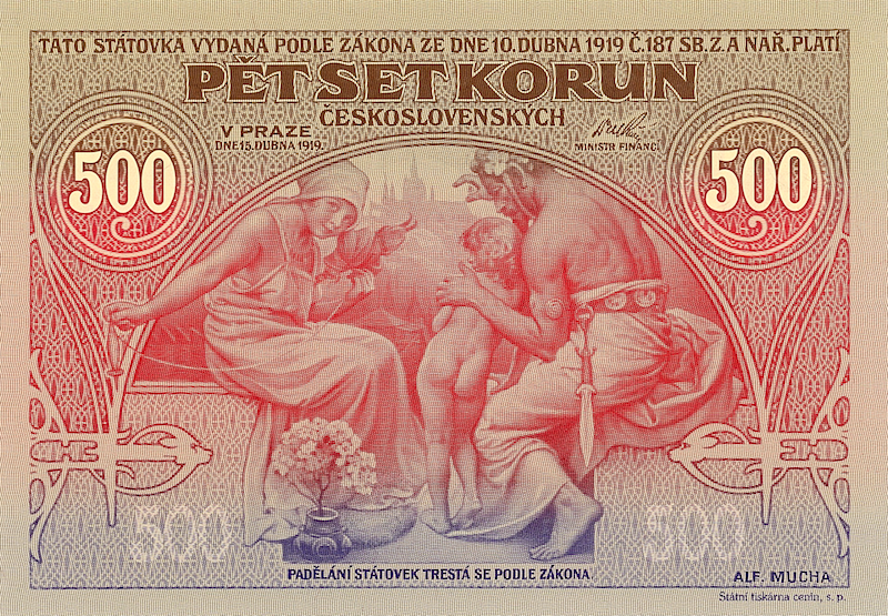 Czechoslovakia banknote, Republika Československá, 500 Korun, 1919, Pick P-12, UNC