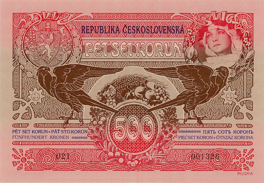 Czechoslovakia banknote, Republika Československá, 500 Korun, 1919, Pick P-12, UNC