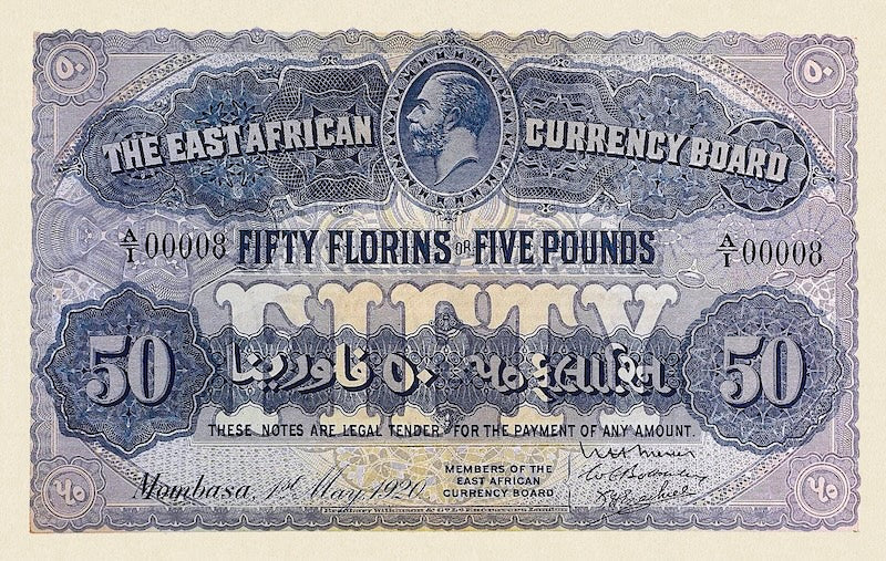 British East Africa banknotes, King George V, 50 Florins, 1920, Pick P-12, UNC