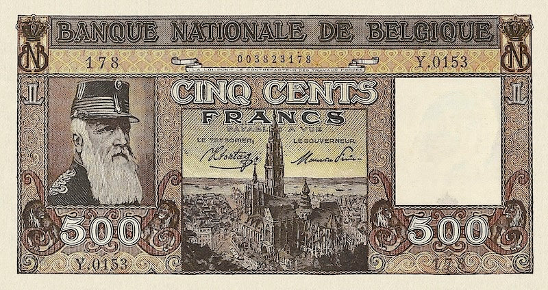 Belgium banknotes, Banque Nationale de Belgique, 500 Francs, 1944, Pick P-127, UNC