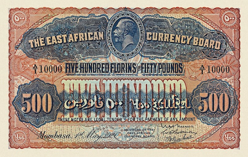 British East Africa banknotes, King George V, 500 Florins, 1920, Pick P-12B, UNC
