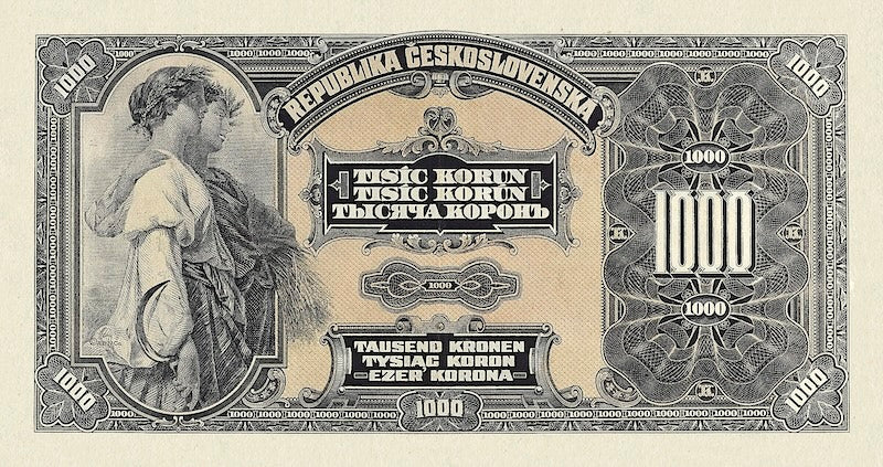 Czechoslovakia banknote, Republika Československá, 1000 Korun, 1919, Pick P-13, UNC 