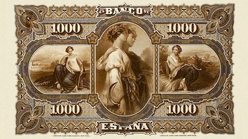 Spain banknotes, Banco de España, 1000 Pesetas, 1876, Pick P-13, UNC