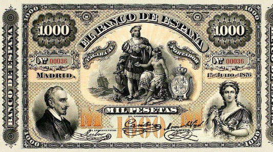 Spain banknotes, Banco de España, 1000 Pesetas, 1876, Pick P-13, UNC