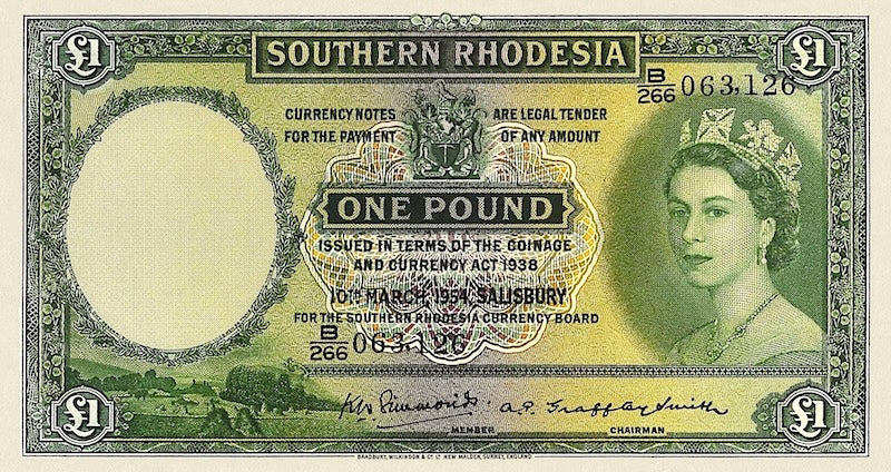 Southern Rhodesia banknotes, Queen Elizabeth II, £1 Pounds, 1952, Pick P-13, UNC