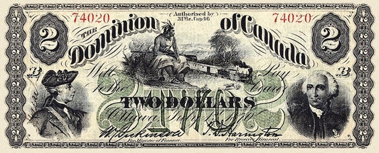 Dominion of Canada banknote, $2 Dollars, 1870, Pick P-13, UNC