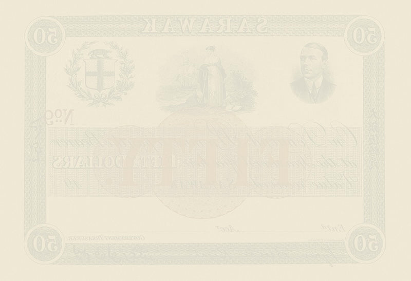 Sarawak banknotes, Rajah Brooke, 50 Dollars, 1918, Pick P-13, UNC
