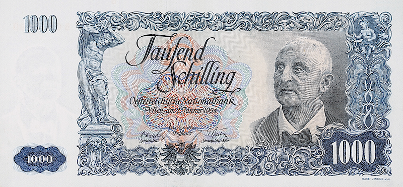 Austria banknote, National Bank, 1000 Schilling, 1954, Pick P-135, UNC