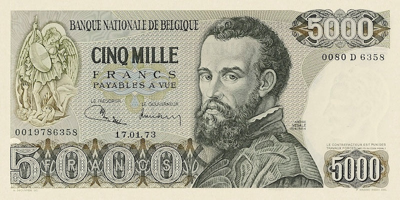 Belgium banknote, Banque Nationale de Belgique, 5000 Francs, 1971, Pick P-137, UNC