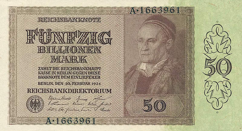 Germany banknote, First Billionen Issue, 50 Billionen Mark, 1924, Pick P-139, UNC
