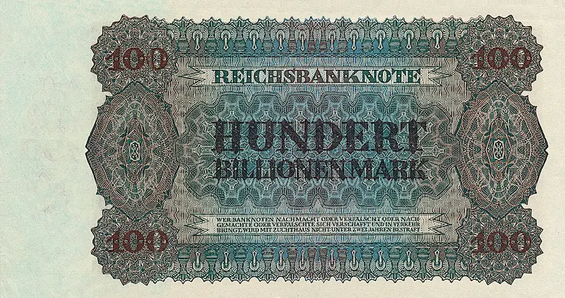 Germany banknote, First Billionen Issue, 100 Billionen Mark, 1924, Pick P-140, UNC