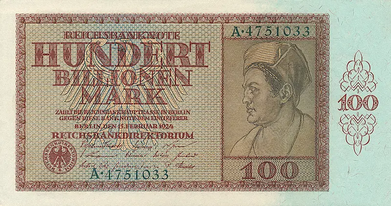 Germany banknote, First Billionen Issue, 100 Billionen Mark, 1924, Pick P-140, UNC