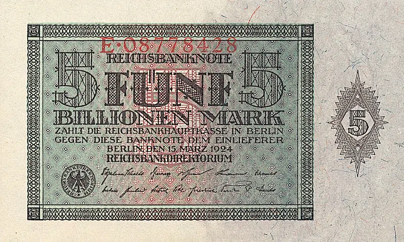 Germany banknote, First Billionen Issue, 5 Billionen Mark, 1924, Pick P-141, UNC