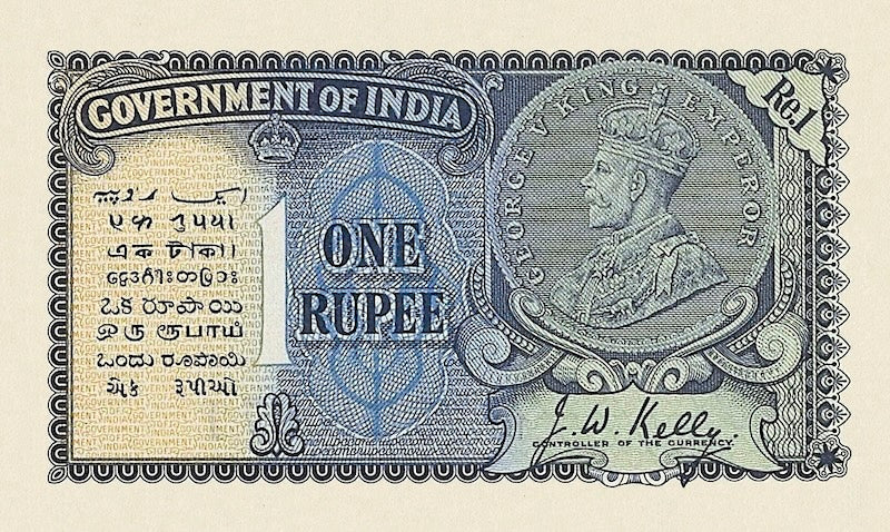 British India banknote, King George V, 1 Rupee, 1928, Pick P-14, UNC