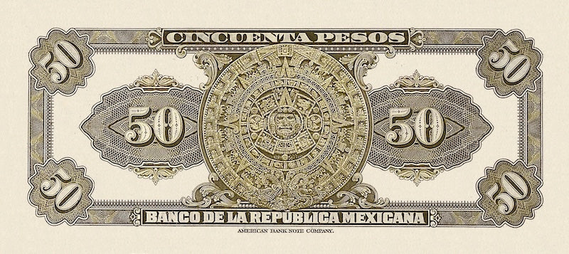 Mexico banknote, Banco de la Republica Mexicana, 50 Pesos, 1918, Pick P-14, UNC