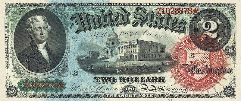 United States Treasury Notes banknote, $2 Dollars, 1869, Pick P-145, UNC