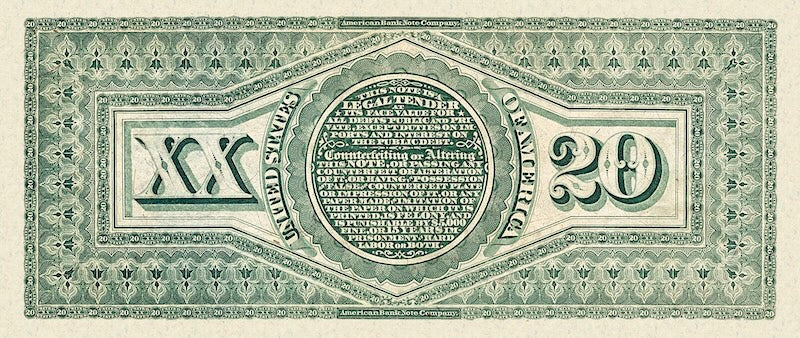 United States Treasury Notes banknote, $20 Dollars, 1869, Pick P-148, UNC
