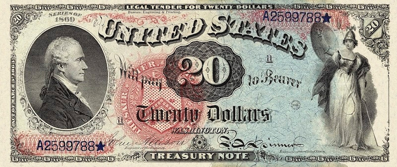 United States Treasury Notes banknote, $20 Dollars, 1869, Pick P-148, UNC