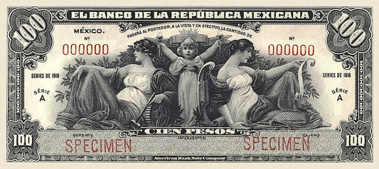 Mexico banknote, Banco de la Republica Mexicana, 100 Pesos, 1918, Pick P-15, UNC