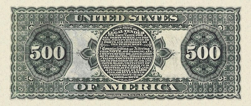 United States Treasury Notes banknote, $500 Dollars, 1869, Pick P-151, UNC