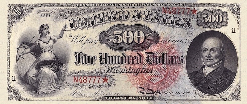 United States Treasury Notes banknote, $500 Dollars, 1869, Pick P-151, UNC