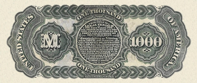 United States Treasury Notes banknote, $1000 Dollars, 1869, Pick P-152, UNC