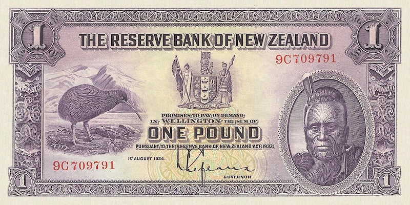 New Zealand banknote, Maori Pound Issue, £1 Pound, 1934, Pick P-155, UNC