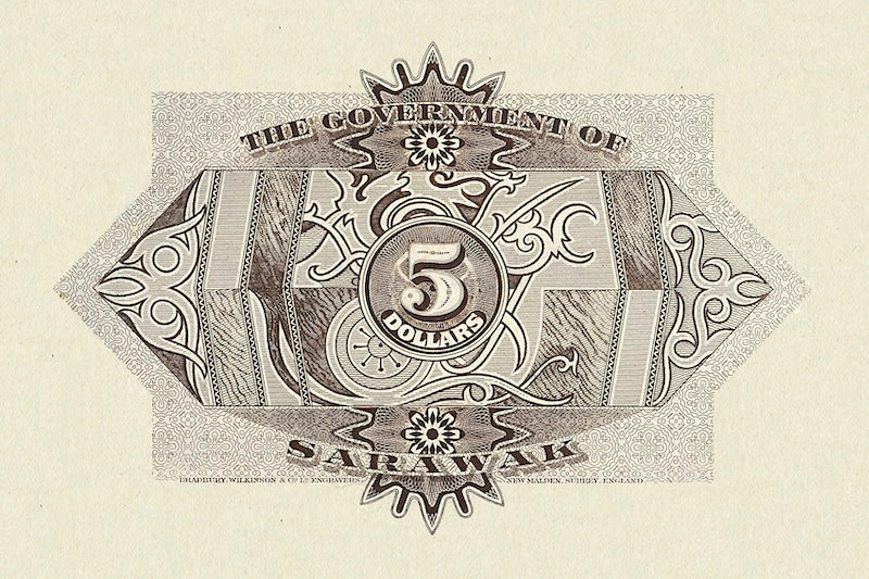 Sarawak banknotes, Rajah Brooke, 5 Dollars, 1929, Pick P-15, UNC