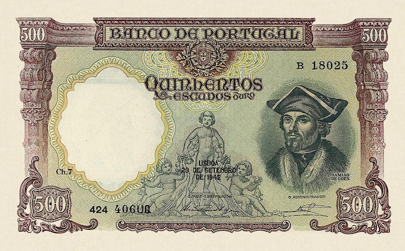 Banco de Portugal banknote, 500 Escudos, 1941 - 1959, Pick P-155, UNC