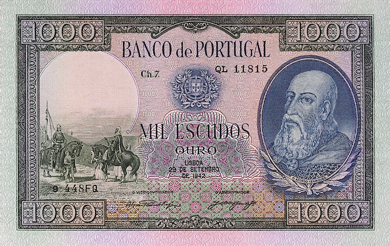Banco de Portugal banknote, 1000 Escudos, 1941 - 1959, Pick P-156, UNC