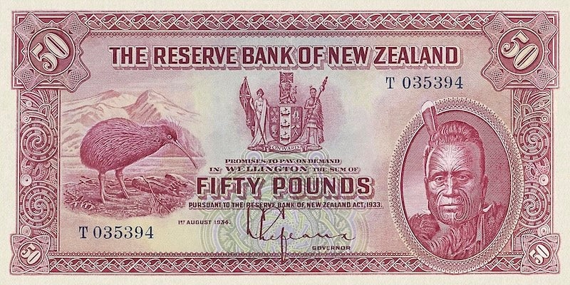 New Zealand banknote, Maori Pound Issue, £50 Pounds, 1934, Pick P-157, UNC