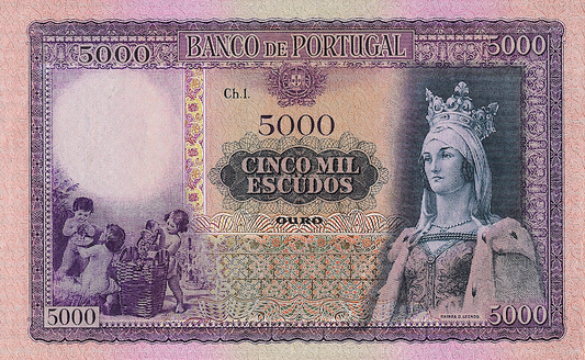 Banco de Portugal banknote, 5000 Escudos, 1941 - 1959, Pick P-157, UNC