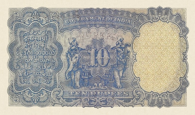 British India banknote, King George V, 10 Rupees, 1928, Pick P-16, UNC