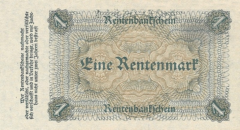 Germany banknote, Deutsche Rentenbank, 1 Rentenmark, 1923, Pick P-161, UNC
