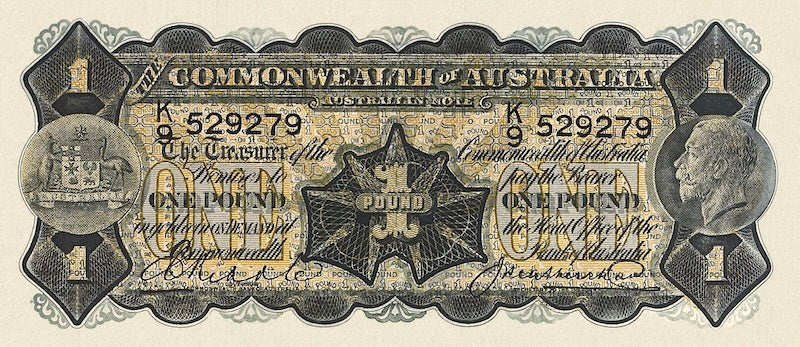 Australia banknotes, King George V, Commonwealth Bank, £1 Pound, 1925, Pick P-16, UNC