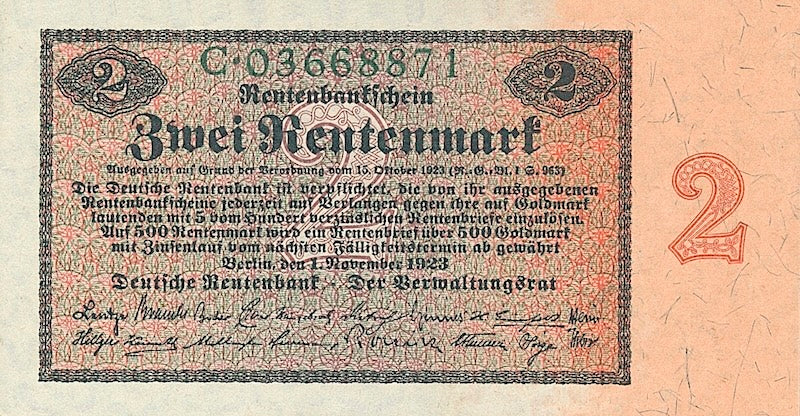 Germany banknote, Deutsche Rentenbank, 2 Rentenmark, 1923, Pick P-162, UNC