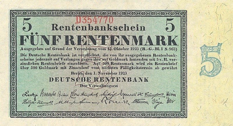 Germany banknote, Deutsche Rentenbank, 5 Rentenmark, 1923, Pick P-163, UNC