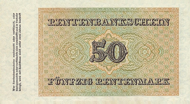 Germany banknote, Deutsche Rentenbank, 50 Rentenmark, 1923, Pick P-165, UNC