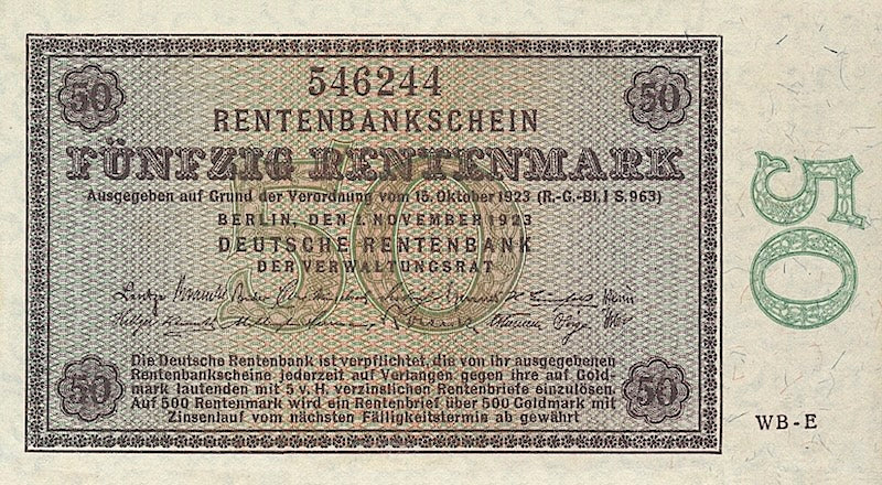Germany banknote, Deutsche Rentenbank, 50 Rentenmark, 1923, Pick P-165, UNC