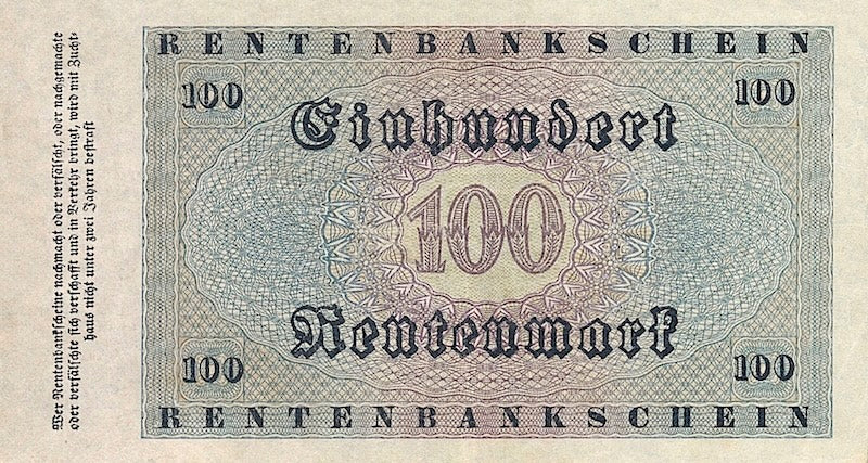 Germany banknote, Deutsche Rentenbank, 100 Rentenmark, 1923, Pick P-166, UNC