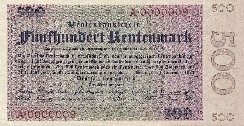 Germany banknote, Deutsche Rentenbank, 500 Rentenmark, 1923, Pick P-167, UNC