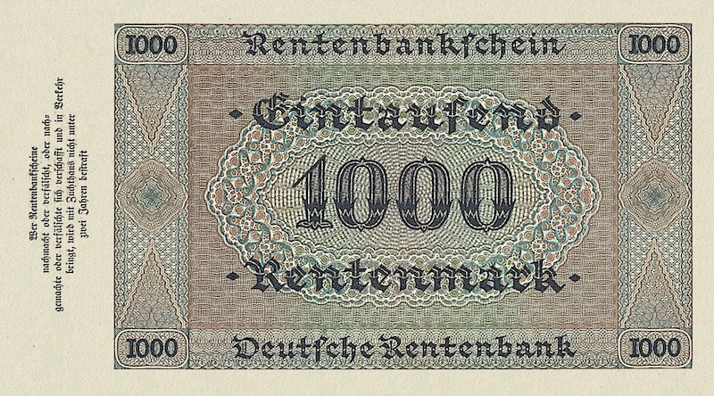 Germany banknote, Deutsche Rentenbank, 1000 Rentenmark, 1923, Pick P-168, UNC