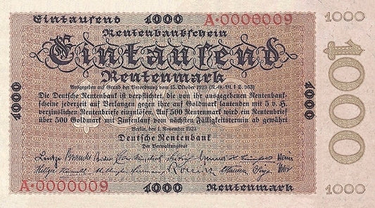 Germany banknote, Deutsche Rentenbank, 1000 Rentenmark, 1923, Pick P-168, UNC