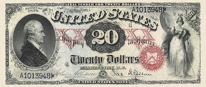 United States Treasury Note, $20 Dollars, 1878, Pick P-169, UNC