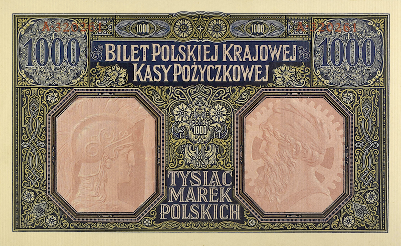 Poland banknote, Polska Krajowa Kasa Pożyczkowa, 1000 Marek Polskich, 1916, Pick P-16, UNC
