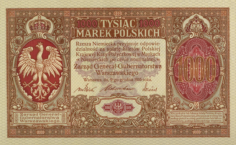 Poland banknote, Polska Krajowa Kasa Pożyczkowa, 1000 Marek Polskich, 1916, Pick P-16, UNC