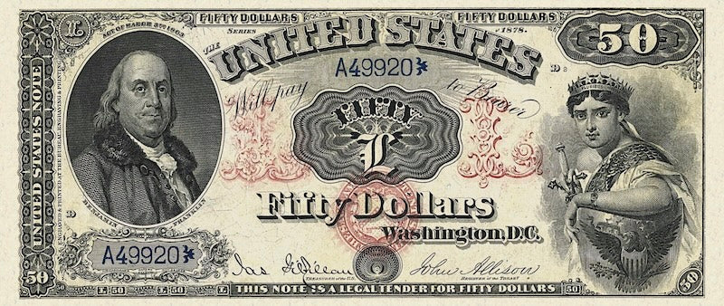 United States Treasury Note, $50 Dollars, 1878, Pick P-170, UNC